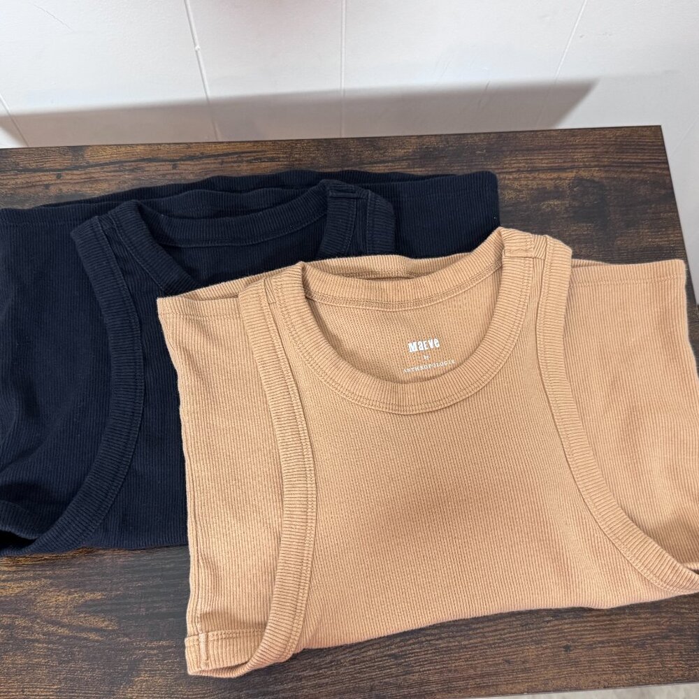 Anthropologie Ribbed Tank Tops in Black and Camel